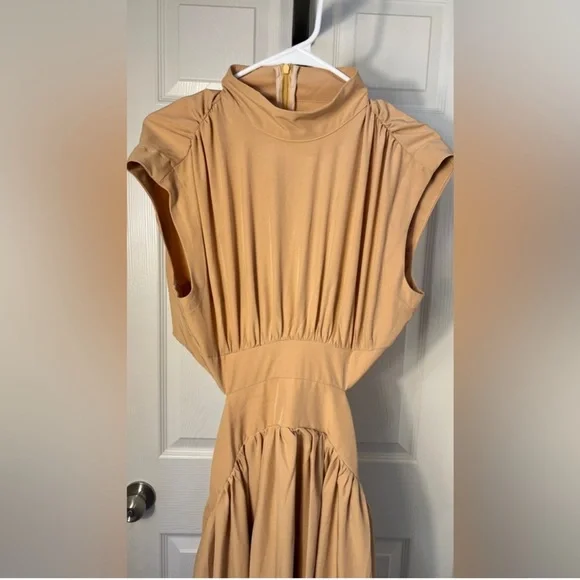 NWT Commense tan Pleated Ruched Maxi Gown - Picture 8 of 10